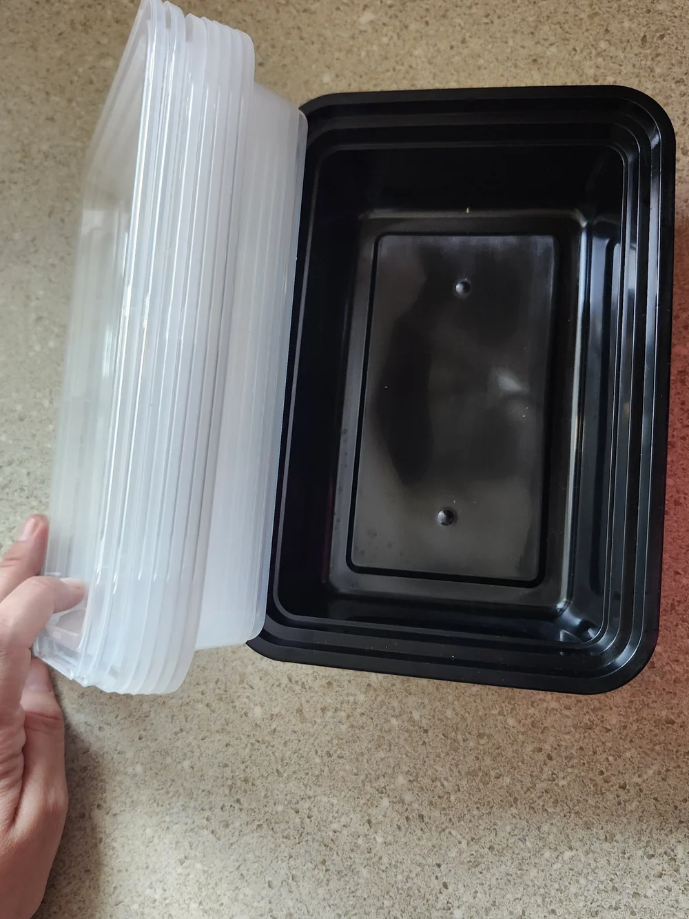 10 Stackable Black Meal Prep Containers with Clear Lids - Set Used Only Once